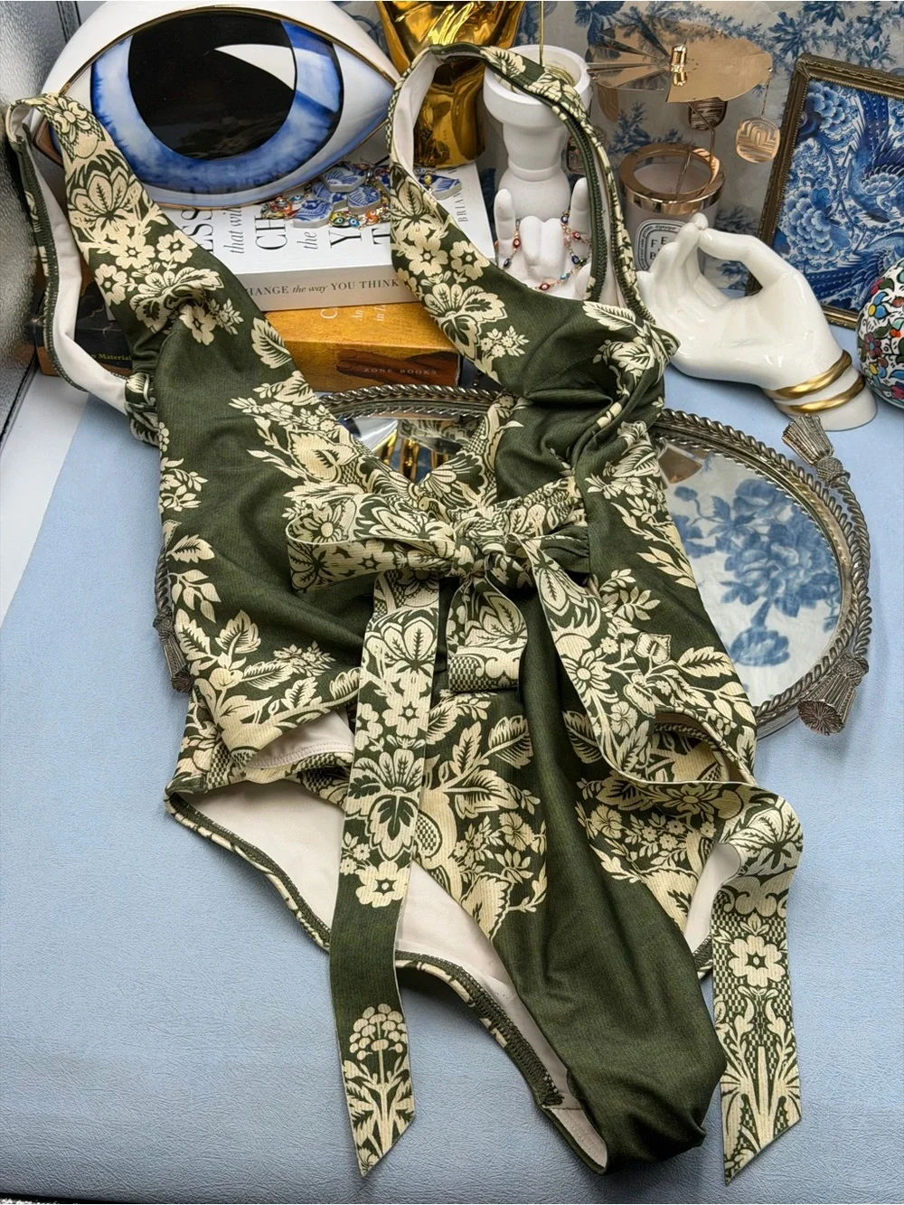 🆕 ZIMMERMANN 🧿 NWT Separates Floral Wrap Tie 1PC - Khaki/Cream - Sz 2 US8